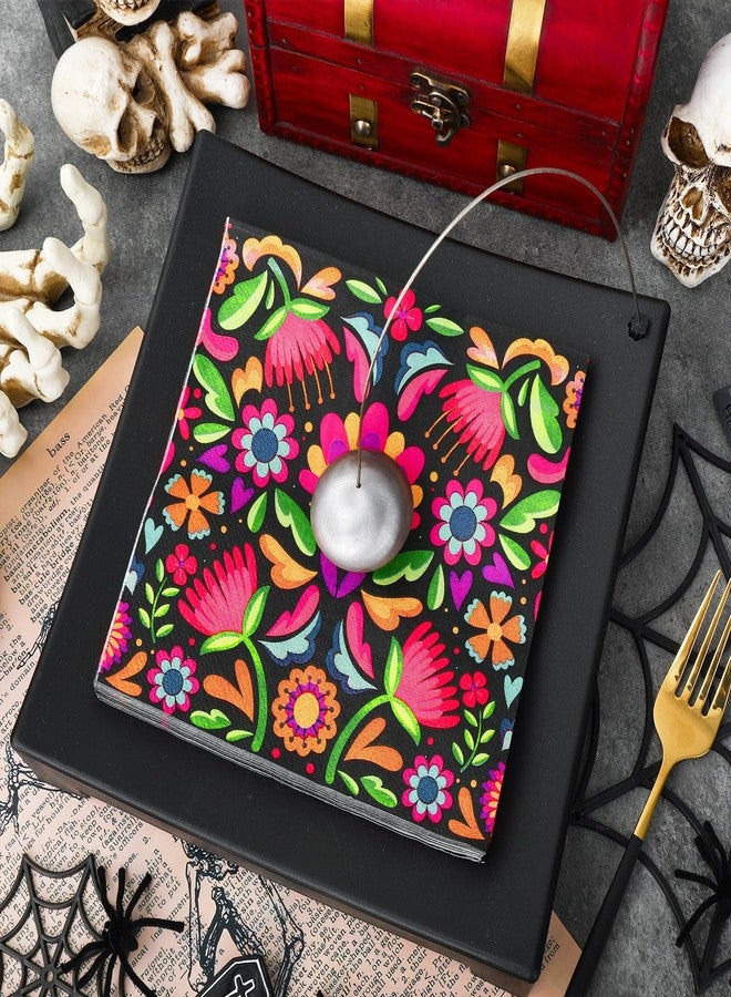 JarThenaAMCS مناديل ورقية مزينة بنقوش زهور مكسيكية من JarThenaAMCS، 50 قطعة، مناديل ملونة للاستخدام مرة واحدة بنقوش زهور، مناسبة للهالوين، مناديل سوداء للغداء والعشاء، مثالية لحفلات الأعياد والمناسبات. - Image 4